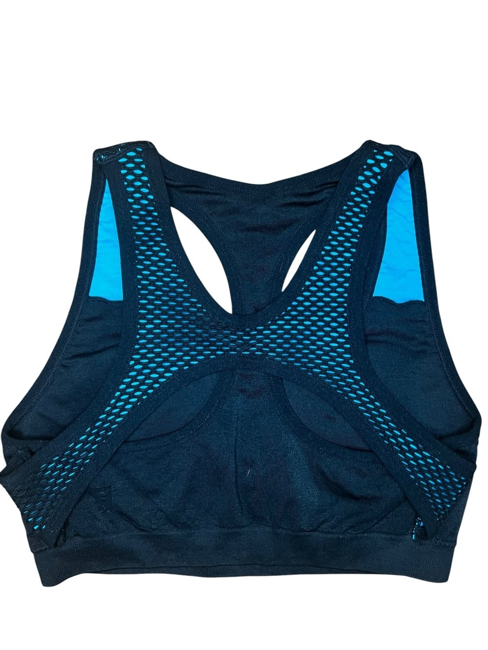 Fabletics Lunada Seamless Sports Bra Black Aqua Workout Athleisure XS New - Picture 4 of 5